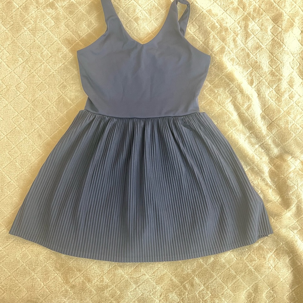 All in Motion Blue Pleated Ribbed Sundress